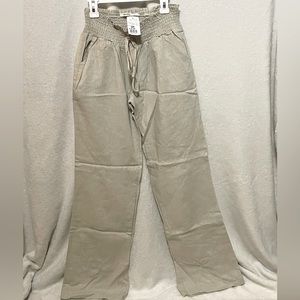 Khaki Linen Flare Legged Pants